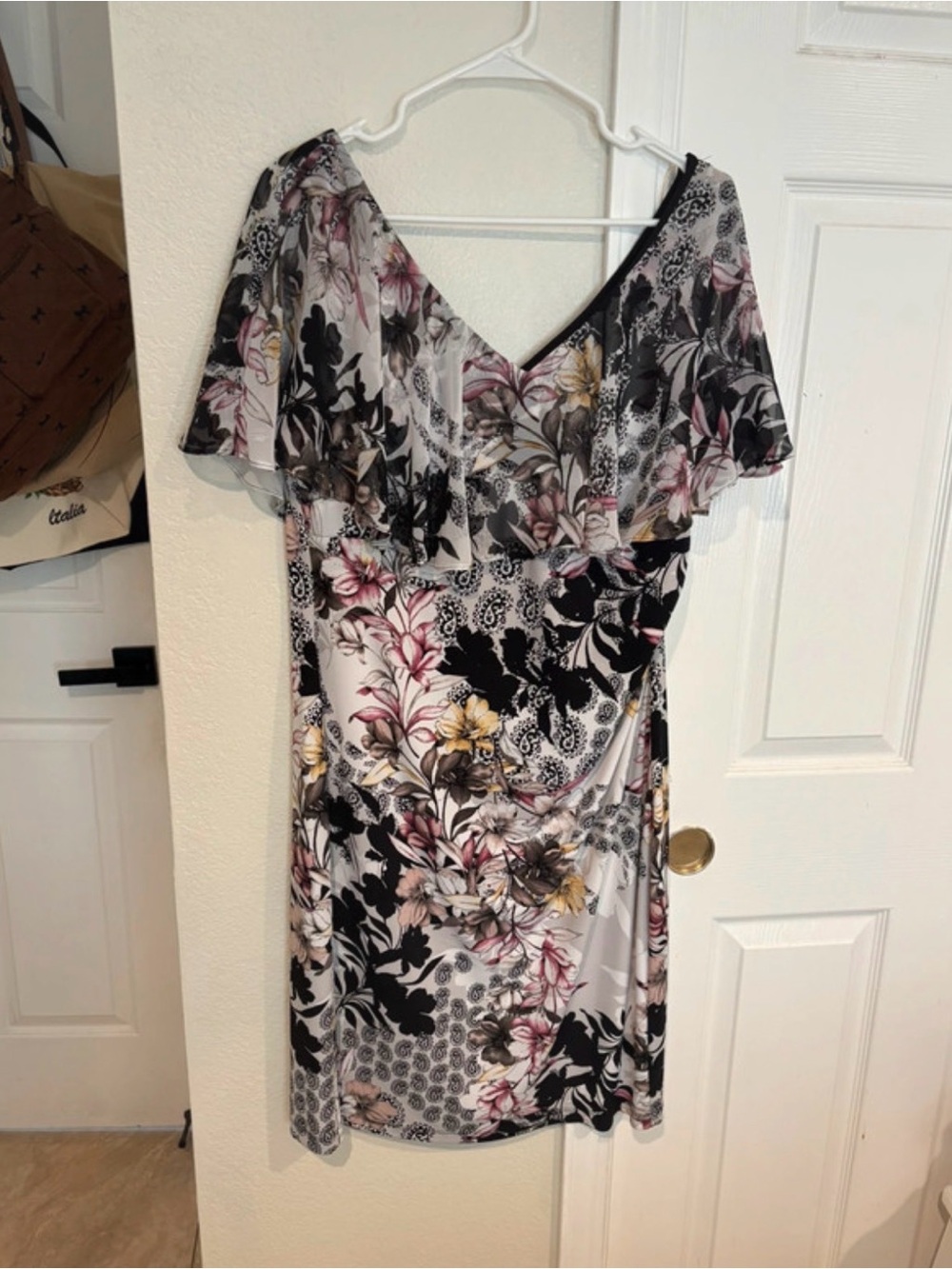 connected apparel Floral Midi Dress in Black, Pink and Cream